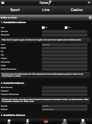 tipbet mobile registrierung screenshot