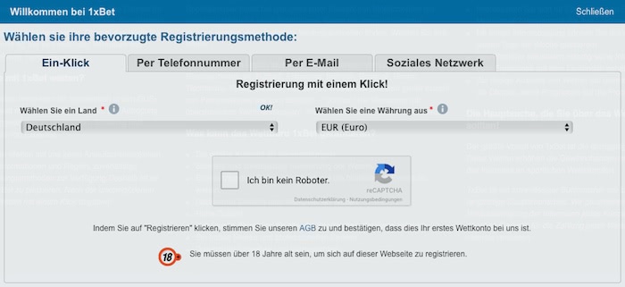 1xbet registrieren moeglichkeiten screenshot