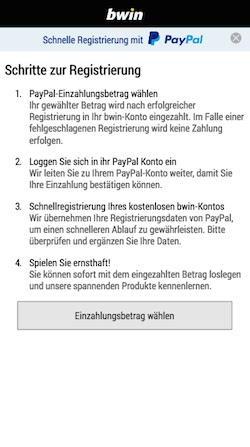 Bwin Anmeldung auch mit Paypal möglich!