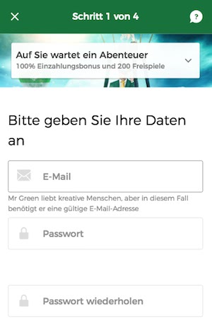 Registrieren bei Mr Green