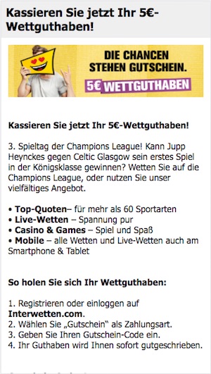 Interwetten 5EUR Gratis Interwetten 5EUR Gratis