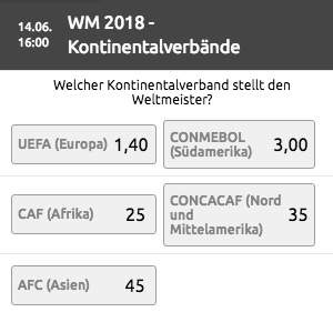 Tipico WM Siegwette Weltmeister Kontinentalverband Mobil