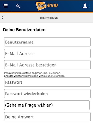 Bei bet3000 registrieren