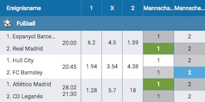 1xBet Constructor Auswahl der Mannschaften