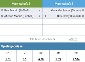 1xBet Constructor Wette Mannschaften und Quoten