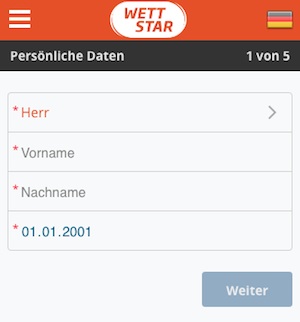 Wettstar Registrierung