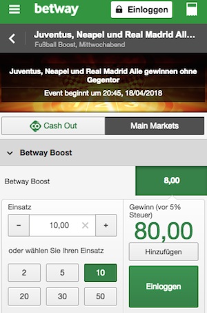 Betway Boost Schein