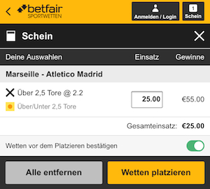 Betfair Wettschein Atletico Olympique Sparschwein