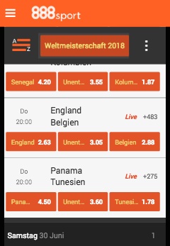 888sport ENG BEL Quoten in der APP Version