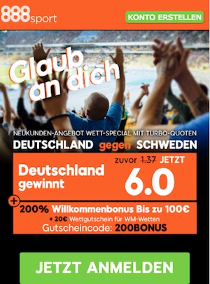 888sport Quotenboost zu Deutschland gegen Schweden