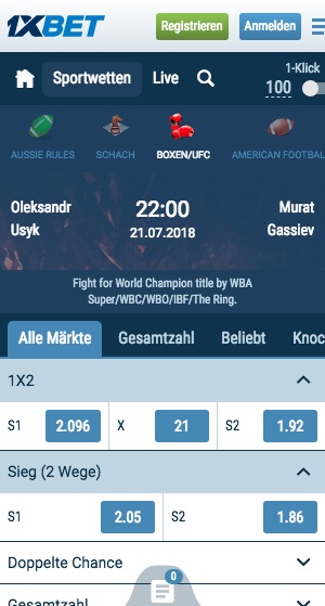 Gassiev Usyk Quoten 1XBet App