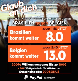 888sport Quotenboost Brasilien Belgien