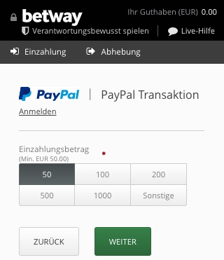 Paypal Einzahlung Betway