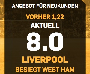 Liverpool gewinnt Quote 8,0