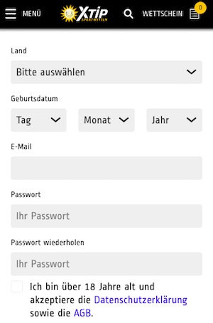 Registrierung X-Tip mobil