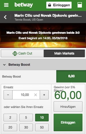 Betway Quoten Boost Tennis US Open