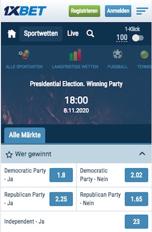 1XBet US-Wahlen Partei Präsident