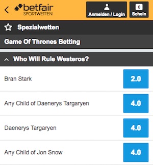 Betfair Game of Thrones Westeros