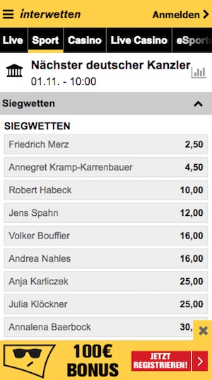 Interwetten Politik deutscher Kanzler wetten