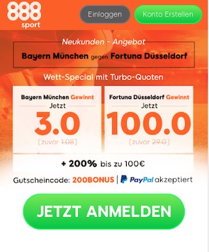 Bayern München - Fortuna Düsseldorf Quiotenboost bei 888sport