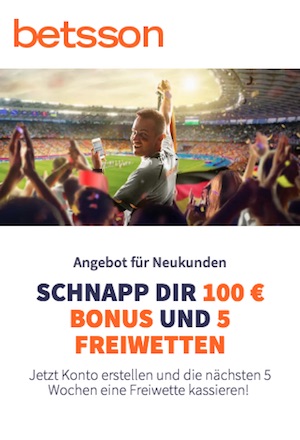 Betsson 100% Neukundenbonus bis 100 Euro