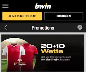Bwin Freebet 20+10 Ajax - Bayern, 12.11.18