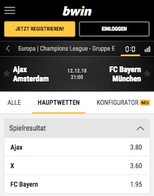 Bwin Gratiswette Ajax - Bayern, CL