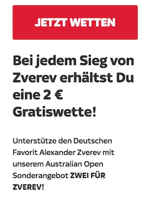 Skybet Freebet Zverev AUS Open 2019