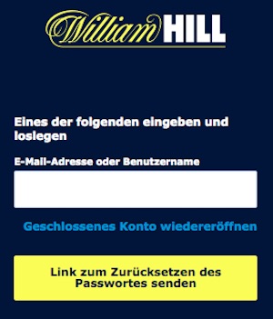 William Hill Passwort vergessen