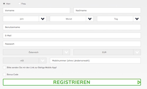 Bei Bahigo registrieren