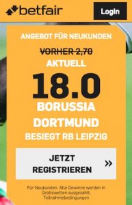 Betfair Quotenboost Leipzig - Dortmund, 19.01.19