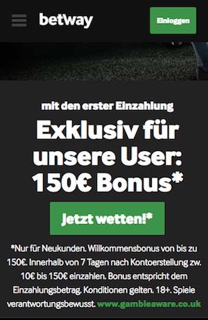 betway neukundenbonus bis 150 euro