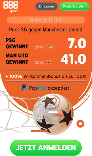 888sport Quotenboost zu Paris Saint-Germain vs. Manchester United am 6.3.2019