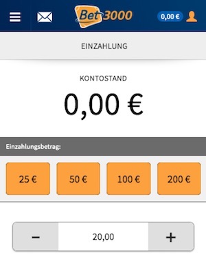 Einzahlen bei bet3000