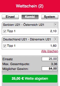 Wettschein U21 Spiel