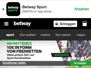 Betway 10€ Freiwette