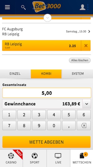 Wettschein bei bet3000