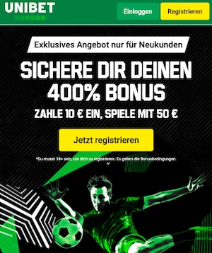 Unibet 400 Prozent Neukunden Bonus
