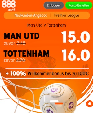 888sport Man Utd. Tottenham Hotpsur Quotenboost