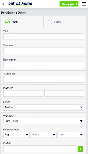 Bet at home Registrierung