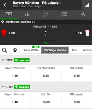 Betway FC Bayern vs. RB Leipzig Wettprogramm