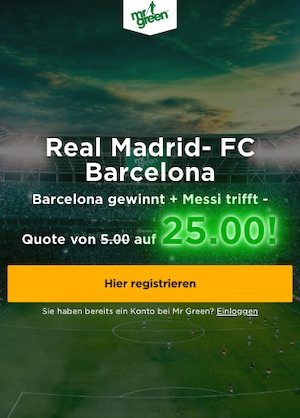 Mr. Green Real vs. Barcelona Messi Quotenboost