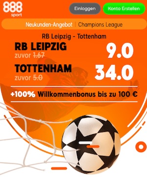 888sport RB Leipzig vs. Tottenham Quotenboost
