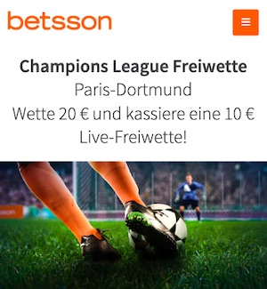 Betsson PSG BVB 10 Euro Freiwette