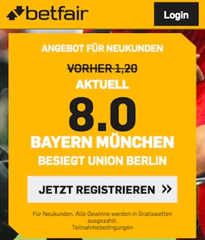 Bayern vs Union Boost bei Betfair