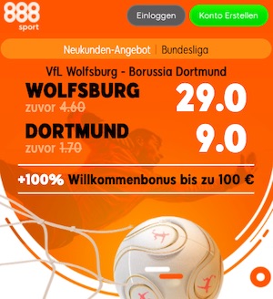 888sport Wolfsburg gegen Dortmund Quoten Boost
