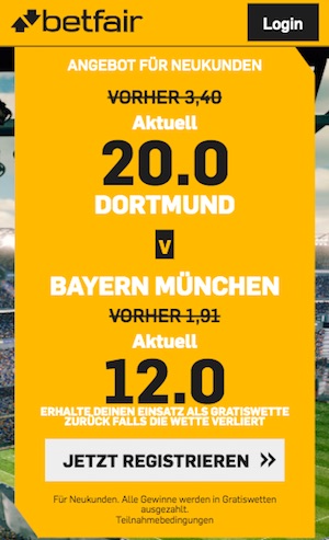 Betfair Quoten BVB vs Bayern