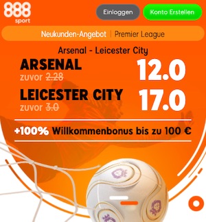 888sport Arsenal gegen Leicester Quoten Boost
