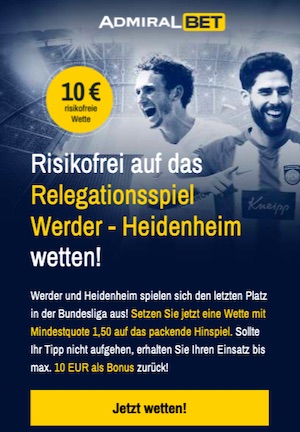 Admiralbet Relegation risikofreie Wette 10 Euro