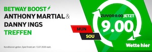 Betway Manchester United gegen Southampton Quoten Boost